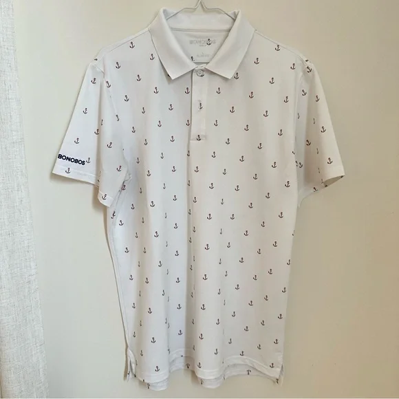 Bonobos White Slim Fit Golf Polo with Anchor Pattern - Picture 2 of 8